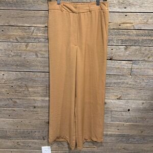 Ophelia Roe Women's Tan Casual Wide Leg Pants Sz Medium Belt Loops Elastic Waist